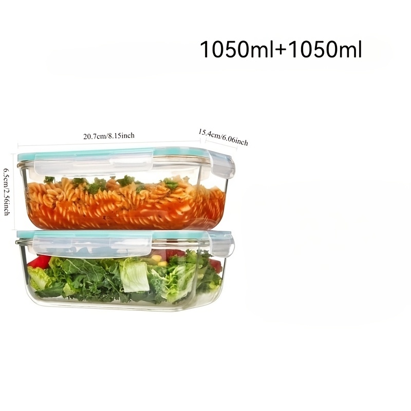 TEMU 2pcs Set Of 1050ml Glass Food Storage Containers With Lids, Airtight And Leak-proof Meal Prep Containers, Microwave, Oven, Freezer, And