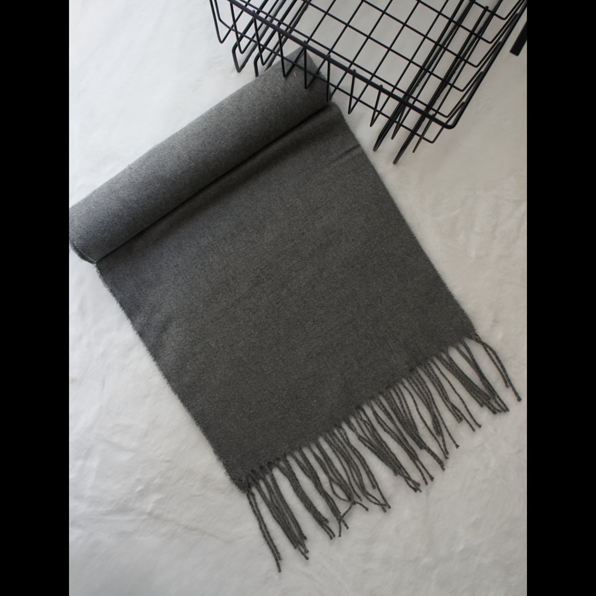 Classic Solid Color Polyester Scarf - Unisex Warm and Breathable, Woven Fringe Detail for Autumn and Winter Styling, Hand-Washable details 5