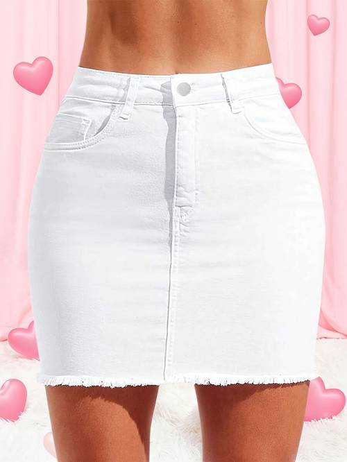 collectie elegant veelzijdige witte gewassen denim bodycon rok voor dames, elastische stof, geschikt voor casual uitjes