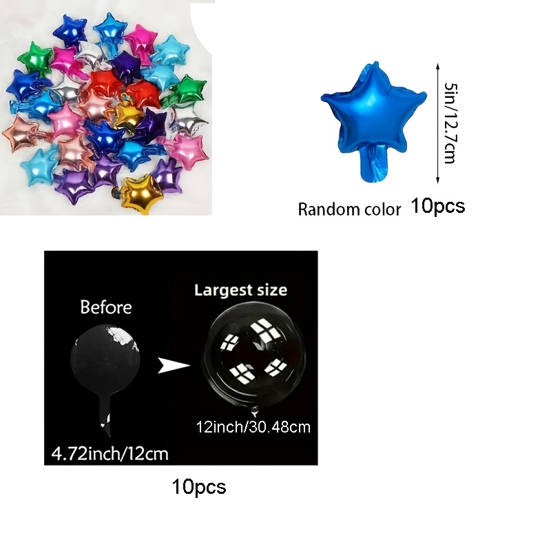 20pcs 12-inch Giant Transparent Bobo Balloons, 5-inch Assorted Star Balloons Set, Camping Party Decorations, Party Decor, Wedding And Birthday Party Decoration Supplies