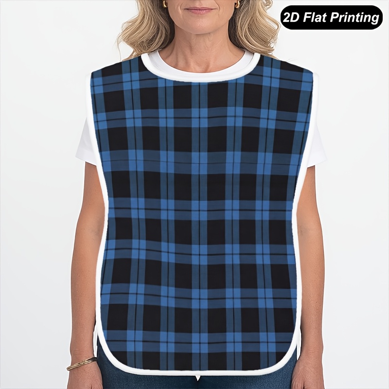 TEMU 1pc Adult Bibs For Women Men And Elderly, Blue Plaid Pattern 2d Flat Print Dining Apron, Feeding Bib For Adults, Parties, Dining, And Home Use,