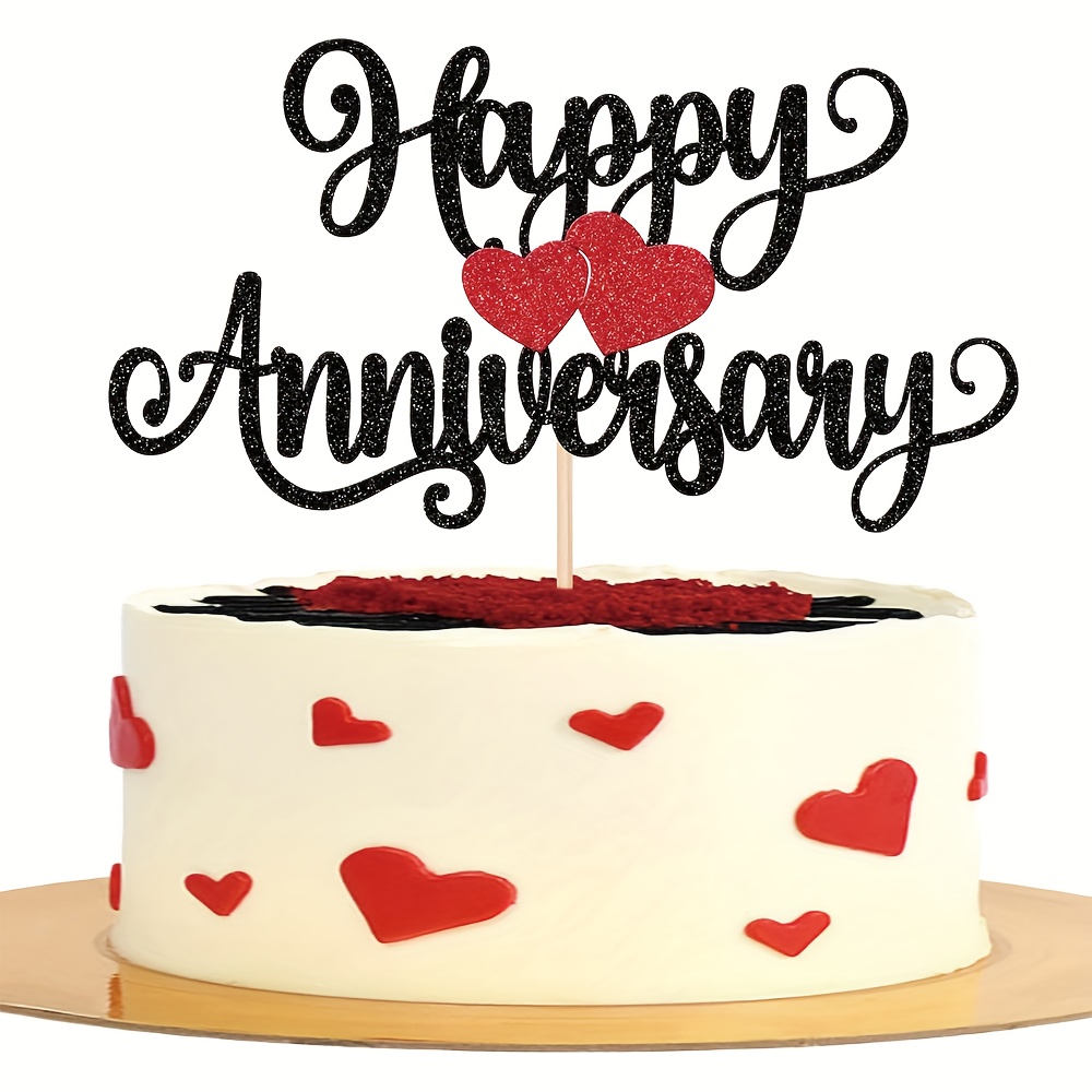 Image of 1pc Happy Anniversary Cake Topper Heart Wedding Anniversary Cake Pick Happy Anniversary Decorations For Wedding Engagement Anniversary Theme Party Cake Decorations Supplies, Halloween, Christmas