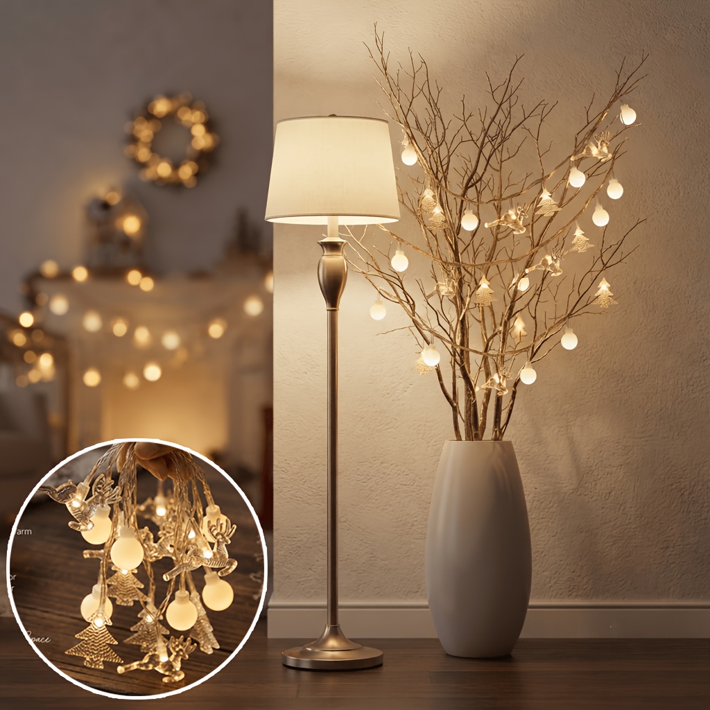 TEMU 1 Pack 198cm/78.7in Stunning Fairy Lights Featuring Of Reindeer And Christmas Tree And Bauble Designs—perfect For Decorating For Weddings,