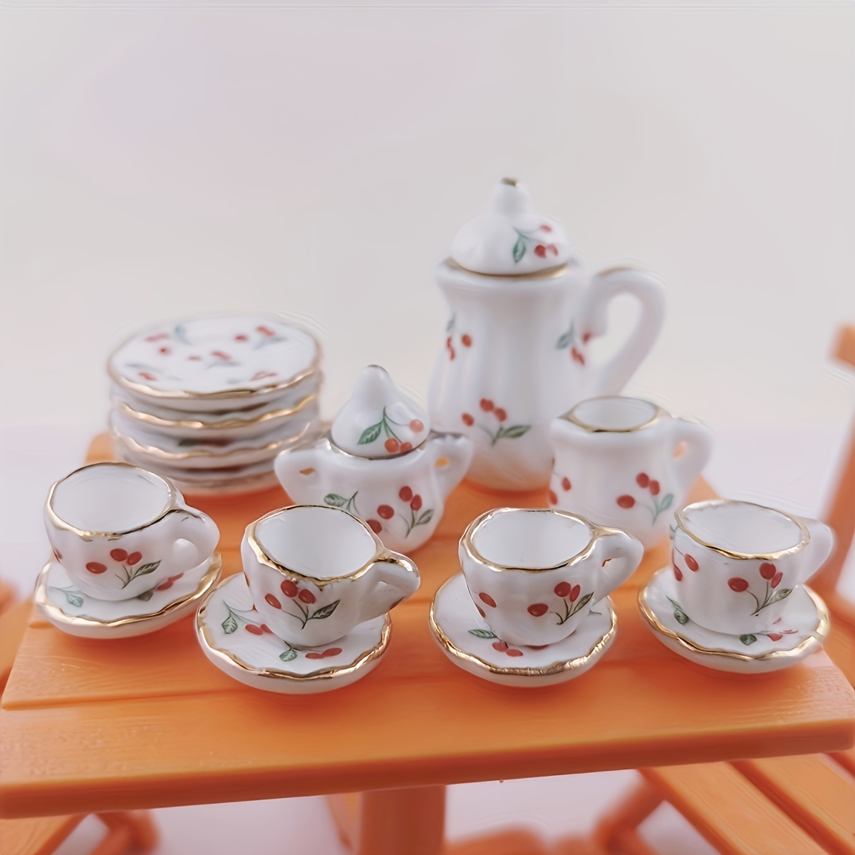 TEMU 15-piece Miniature Floral Ceramic 1:12 Scale, Mini Dollhouse Kitchen , Decorative Mini , Collectible Gift, Non-electric Dollhouse Accessories