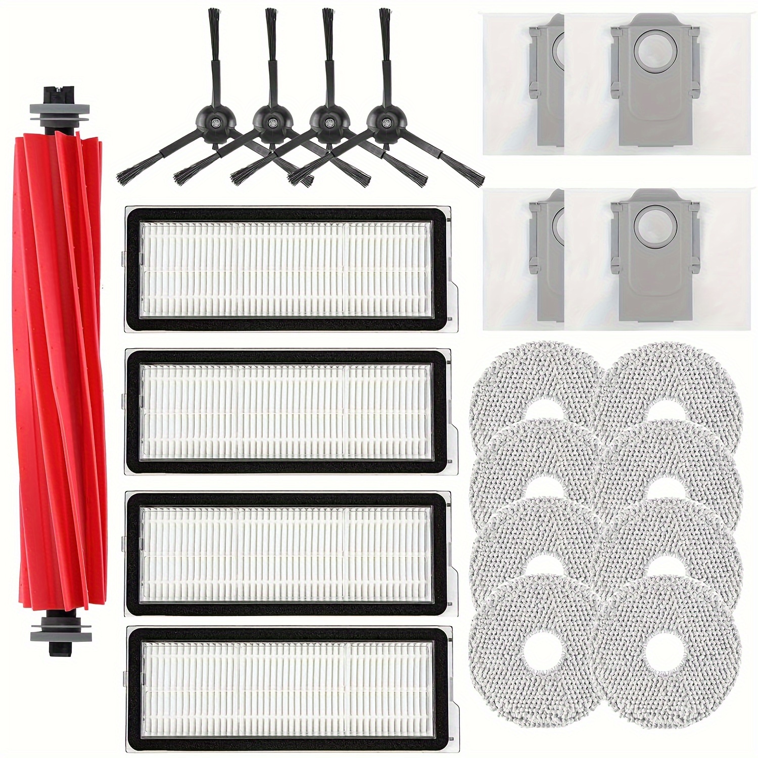Image of 21pcs Accessories Replacement Kit For S, Pro, Plus, Maxv Robot Vacuum, 1 Main Brush, 8 Mop Cloth, 4 Filter, 4 Brushes, 4 Dust Bag