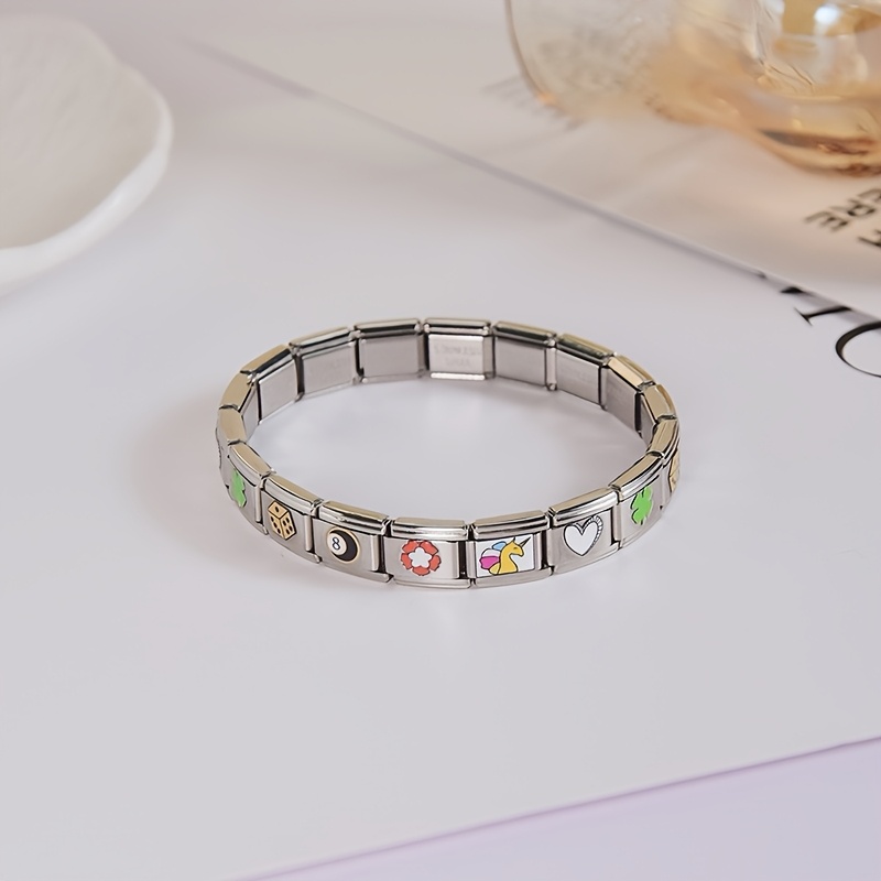 TEMU Italian Print Titanium Steel Bracelet For Women, Light Luxury High-end Non-fading Bracelet, Daily Versatile Anti-allergy Niche Jewelry Gift For
