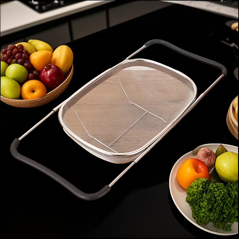 TEMU Multifunctional Retractable Filter Basket, Stainless Steel Drain Basket, Vegetable And Fruit Washing Basket Drain Basket, Can Be Used For Noodles And Other Foods, Of Uses, Kitchen Gadgets
