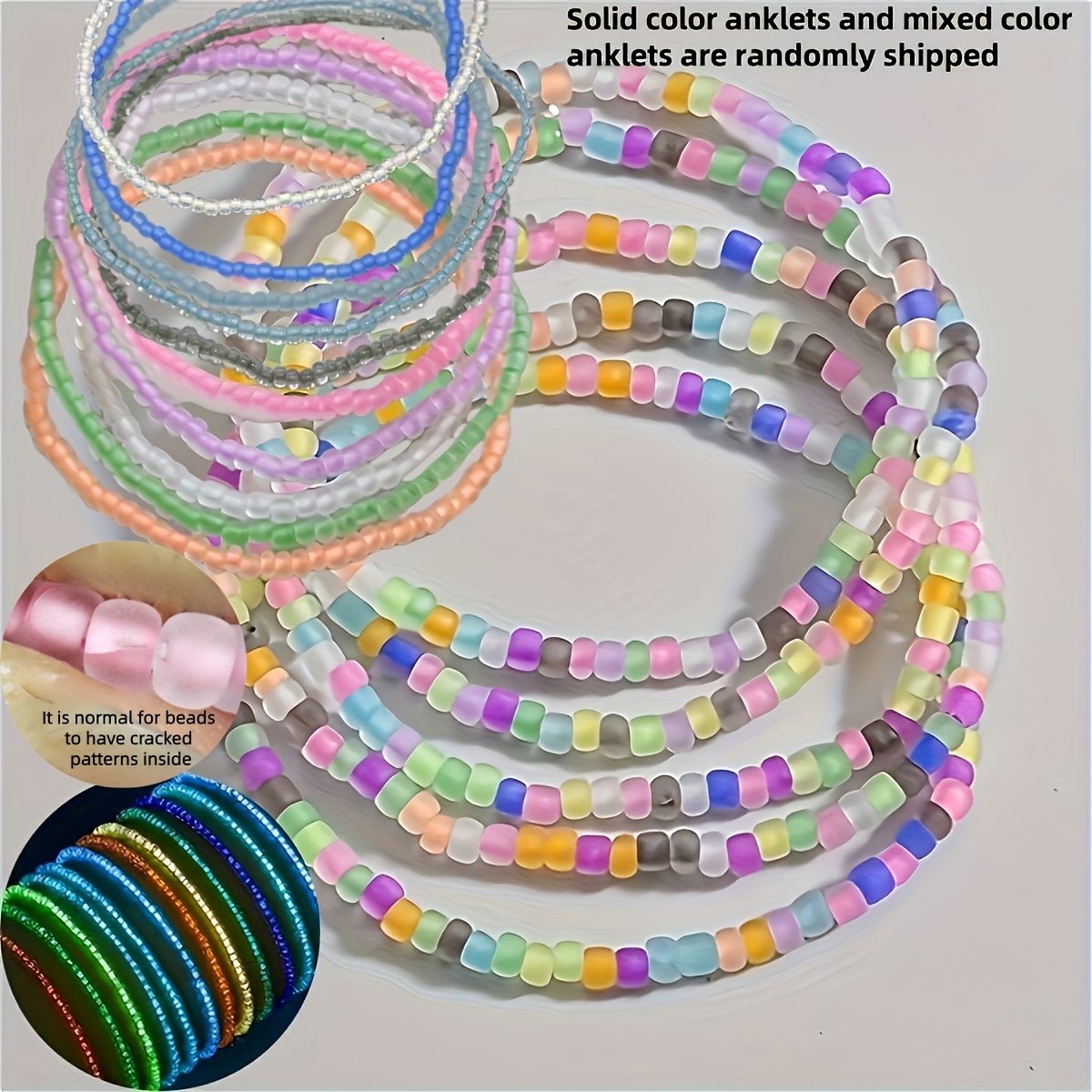 Image of Random Color 5pcs/set, Luminous Glass Bead Bracelet And Ankle Bracelet - Colorful, Simple, And Fashionable Accessories For Girls, Suitable For Daily Leisure And Vacation