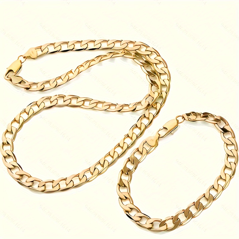 

2pcs/set, Necklace + Bracelet, 18k Golden-plated Bracelet Necklace For Men And Women,fashion Jewelry Set Romantic Valentine's Day Gift Couple Necklace Bracelet