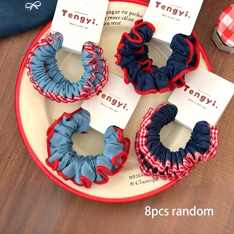 TEMU Set da 8 pezzi di elastici per capelli a quadri con colori a , sblocca uno stile e , abbinamento di classici motivi scozzesi per abbinarsi a