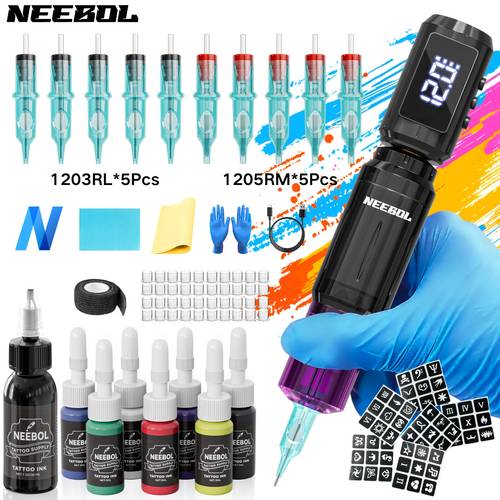 wireless tattoo machine kit complete rotary tattoo gun with 1500mah battery tattoo supply equipment portable cordless tattoo pen for beginners and artists 10 cartridge needles extra black ink body art makeup easter gifts