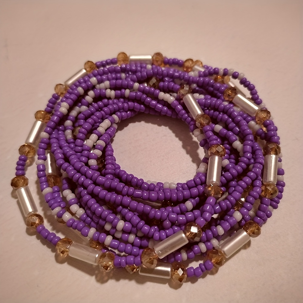 Image of 4pcs Bohemian Style Elastic Beaded Waist Chain Women's Belt - Tube, Body Jewelry, Suitable For Beach, Carnival, And Casual Wear