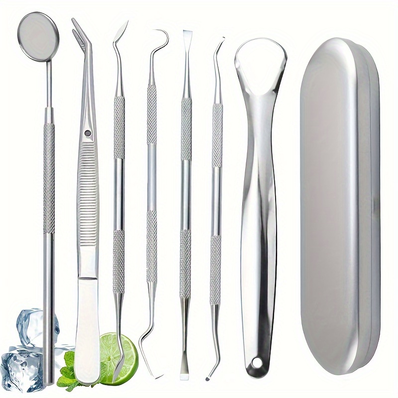 

Stainless Steel Oral Hygiene Set: Includes Tweezers, Scrapers, And Debris Removers, With Non-slip Grips For Teeth And Tongue Care