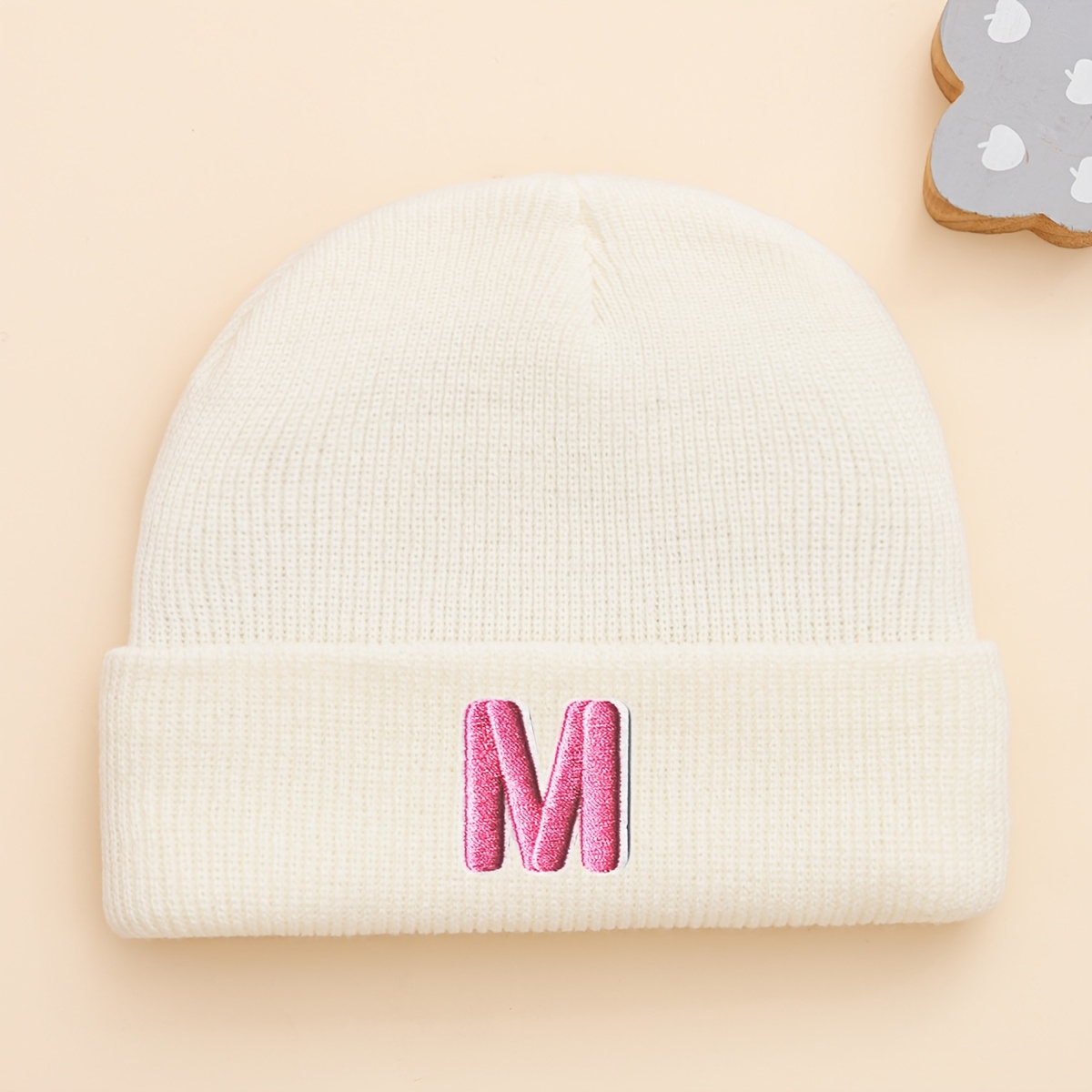 Image of 1pc 0 - 6m Newborn Knit Hat With Embroidered Letters - Optional, , Cute & Cozy For Naptime/