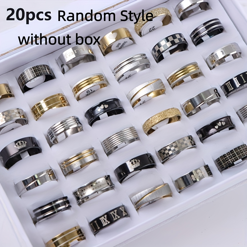 20 Trendy Striped Heart Cutout Stainless Steel Rings, Simple Couple Jewelry For Men And Women, Wedding Party Gift, Random Shipping (box Not Included)