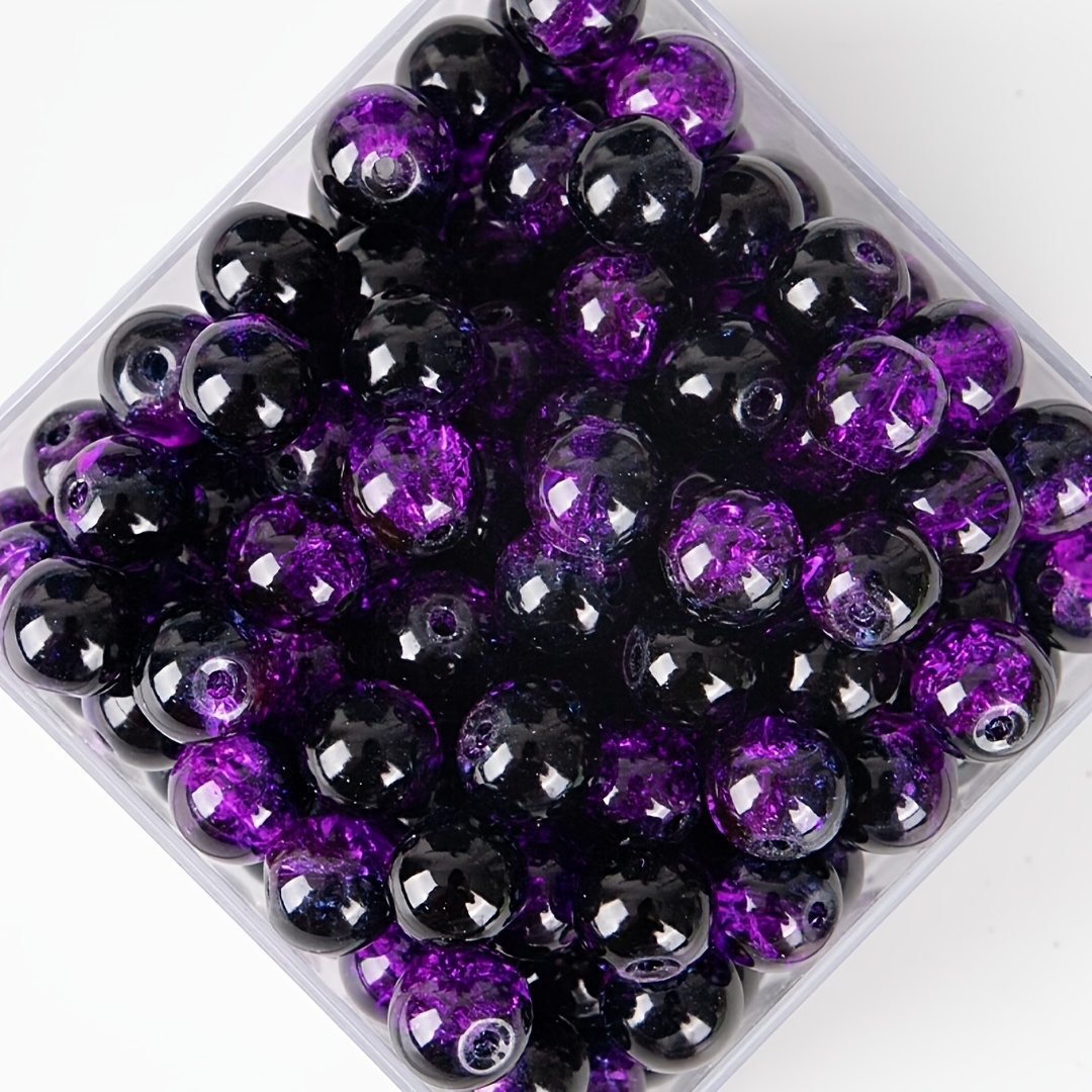 TEMU 131 pièces QYWCTZ Perles 8 mm Fissurées Bicolores pour Fabrication de Bijoux DIY, Perles Acryliques Noir Violet à Texture Fissurée pour