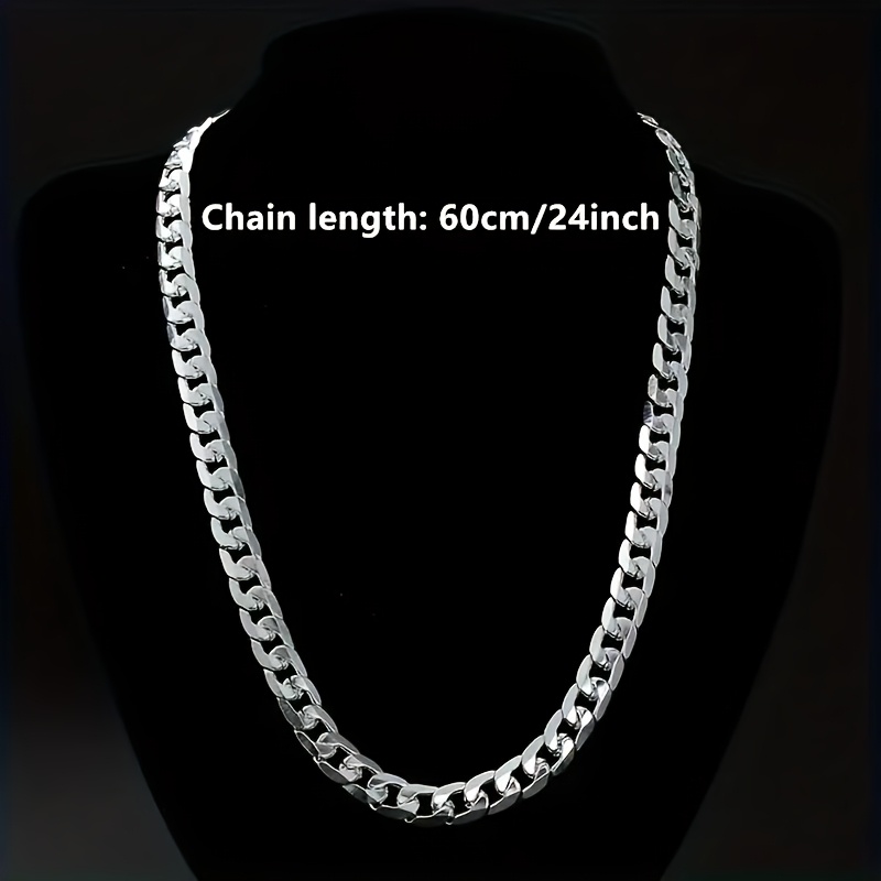 TEMU Thick S925 925 Silver Flat Chain Necklace - Durable, Hypoallergenic, Nickel-free, Suitable For Men And Women - Perfect For Parties, Gifts, Or