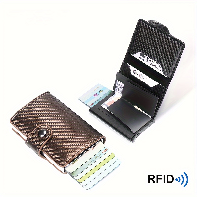 

Étui à cartes vintage avec blocage RFID, ouverture automatique, pour hommes et femmes - Portefeuille enveloppe en cuir PU avec poche à glissière, non doublé, bords peints - Fabriqué à Guangzhou