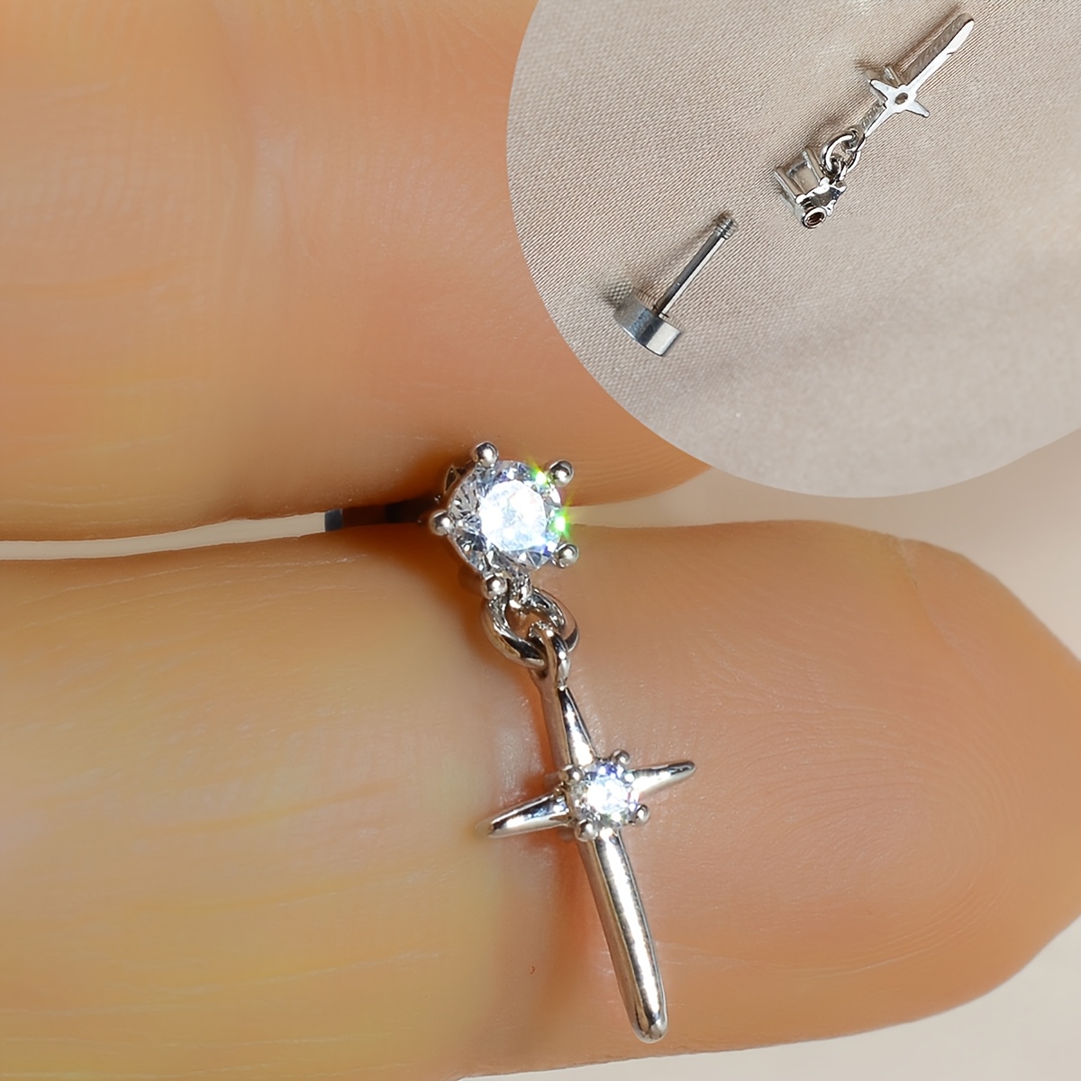 TEMU 2d Flat, 1pc Cross Ear Flat Back Screw Studs Color Dangle Stud Earring Cz Cartilage Earrings Strack Helix Tragus 20g Bar Piercing