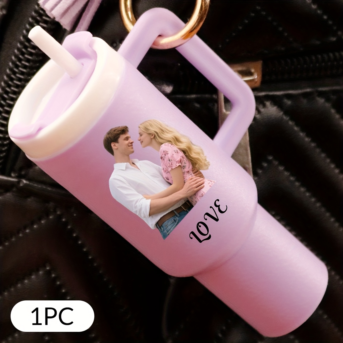 TEMU Anlewo Personalized Keychain - Custom Photo & Text Keychain With Cup-shaped Design, Alloy Birthday/anniversary/gift Charm - Customizable Bag Or