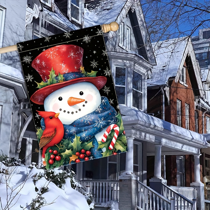 

1pc - Welcome Christmas Polyester Garden Flag - Smiling Snowman And , 28 X 40 Inch Double-sided, No Electricity Required, Festive House And Lawn Decoration - Flag Only