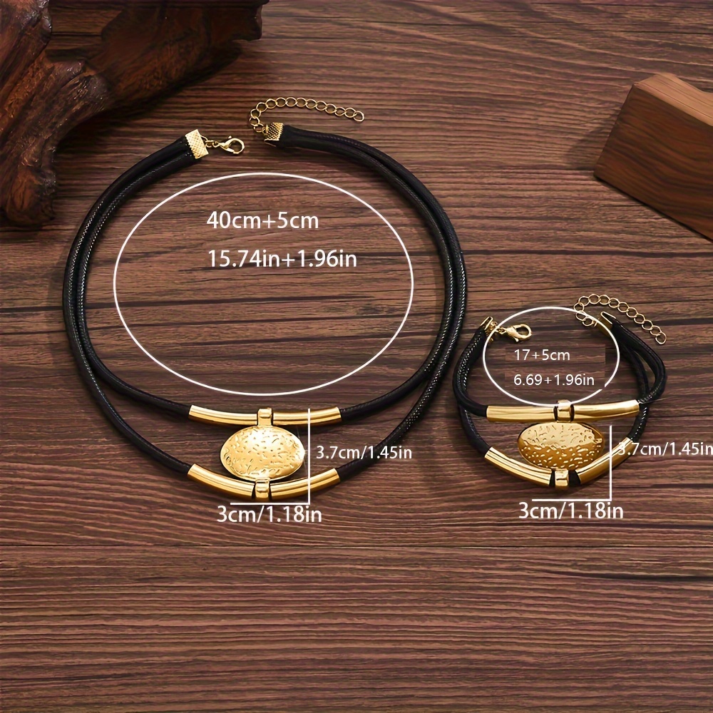 Boho Rope Oval Pendant Bead Necklace & Bracelet Set