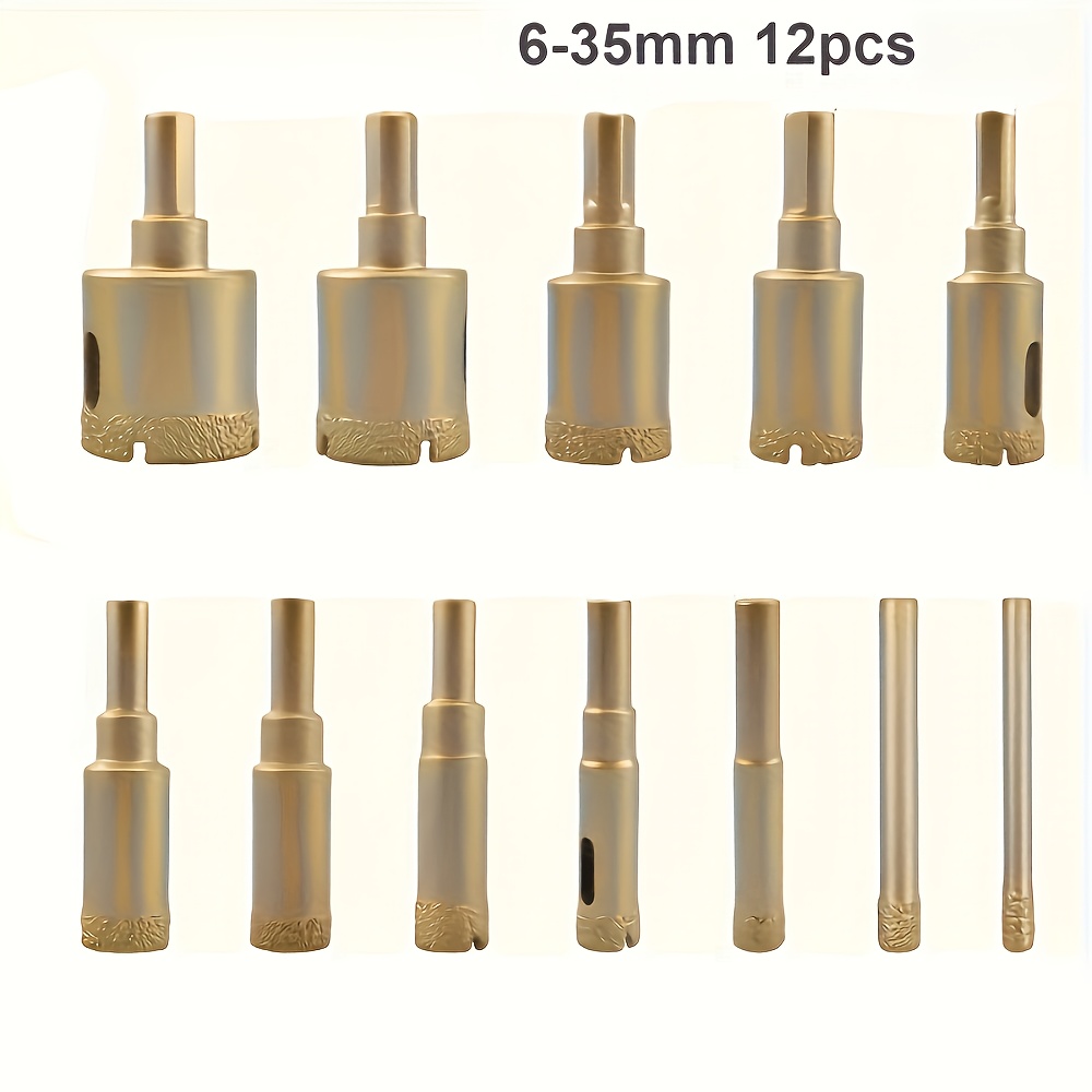 12pcs Diamond-coated Drill Bit Set, Kit For Glass, Marble, Granite, Stone, Tiles, And Ceramics Ranging From 6 To - Manual Tools