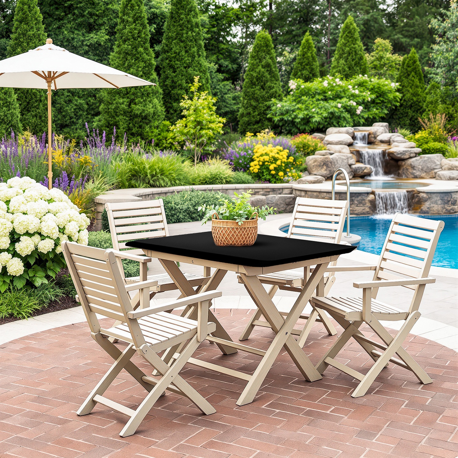 TEMU Whonline Of 3 Black Square Table Covers, Stretch Spandex Fitted Tablecloths, 34 Inches Square, Ideal For Outdoor Events, Dining Areas, And Buffets