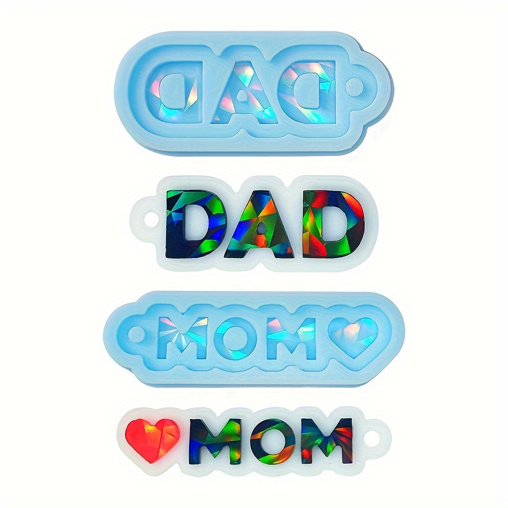 

1pc Holographic Dad Mom Keychain Resin Mom Dad Letter Keychain Pendant Silicone Mold For Diy Keychain Jewelry Home Decorations Making Supplies