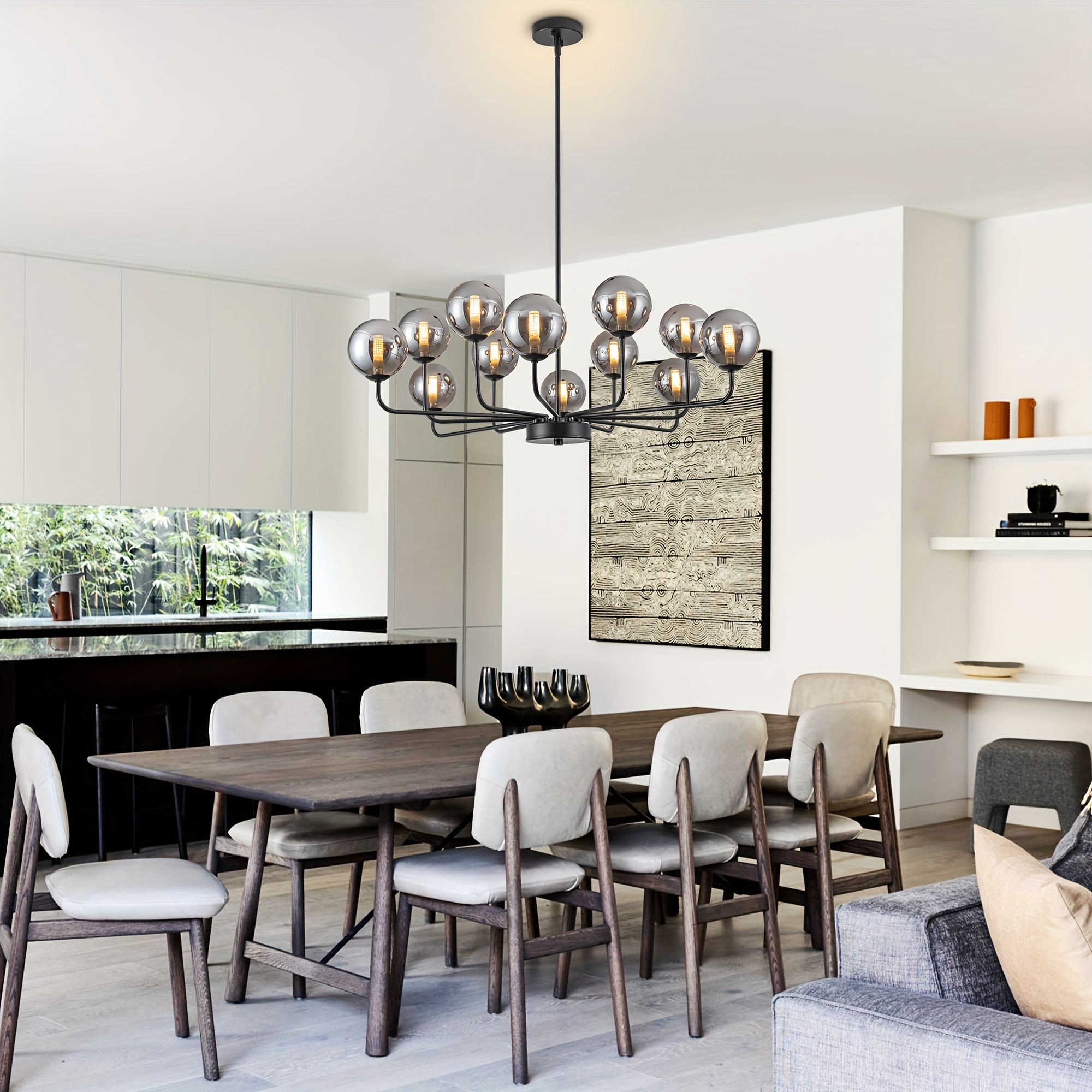 Modern Sputnik Chandeliers 3 Light Gold Semi Flush Mount Ceiling Light Fixture Pendant Lamps Bulbs With Glass Globe Lighting For Bedroom Kitchen