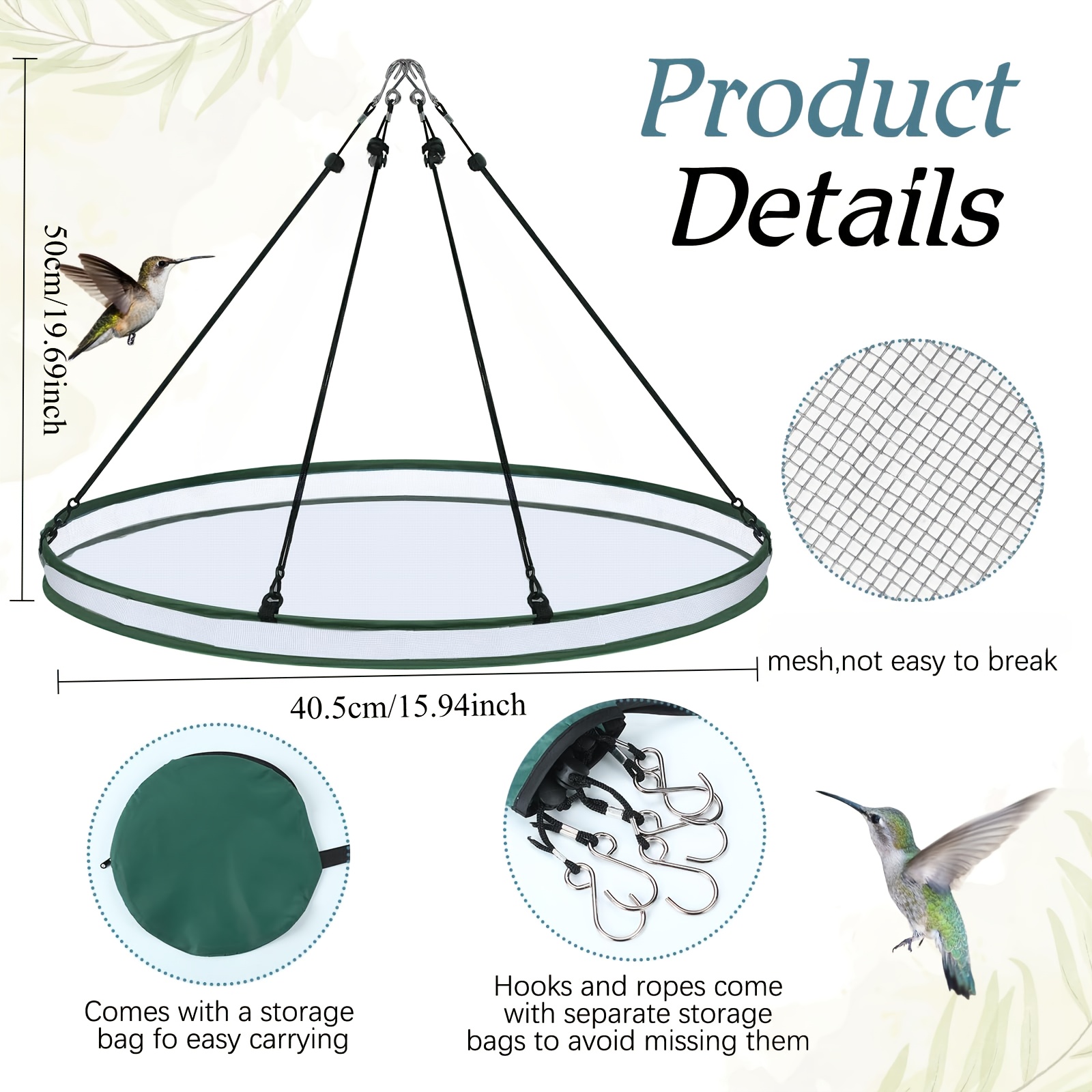 Image of Spill-proof Heavy-duty Bird Feeder & Squirrel Proof Seed Catcher - Easy-clean Hanging Tray With Cage-, Outdoor Garden Use, Compatible With Wild Bird Feeders, Bird Food Storage Containers (no /solar)
