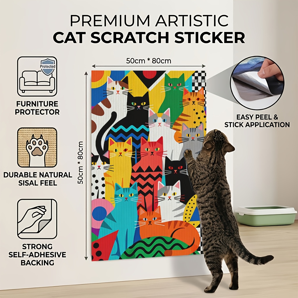 TEMU Indoor Cat Scratching Mat, Self-adhesive Scratching Pad For Sofa Protection And Wall Decor, Durable Scratching Mat For Play, Home Cat Activity