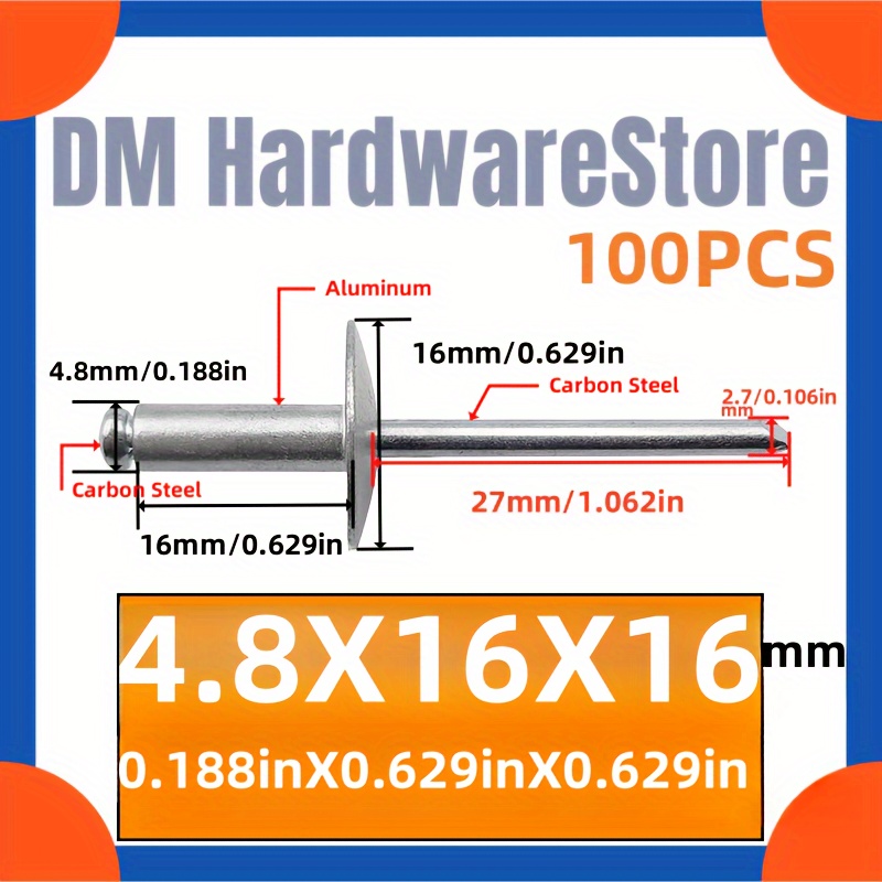 

[top-] 100pcs Aluminum 3/16" X 5/8" - Round Kit For , & Projects