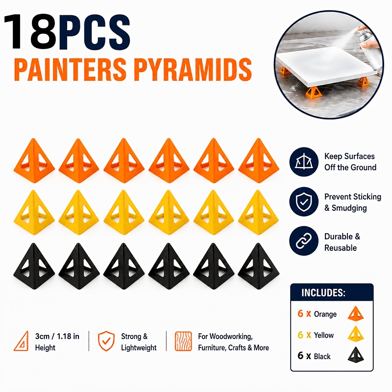 TEMU Lot de 18 pièces (6 oranges, 6 jaunes, 6 noires) de peintre de 3 cm, Blocs de support triangulaires, Utilisés pour , la peinture, la teinture -