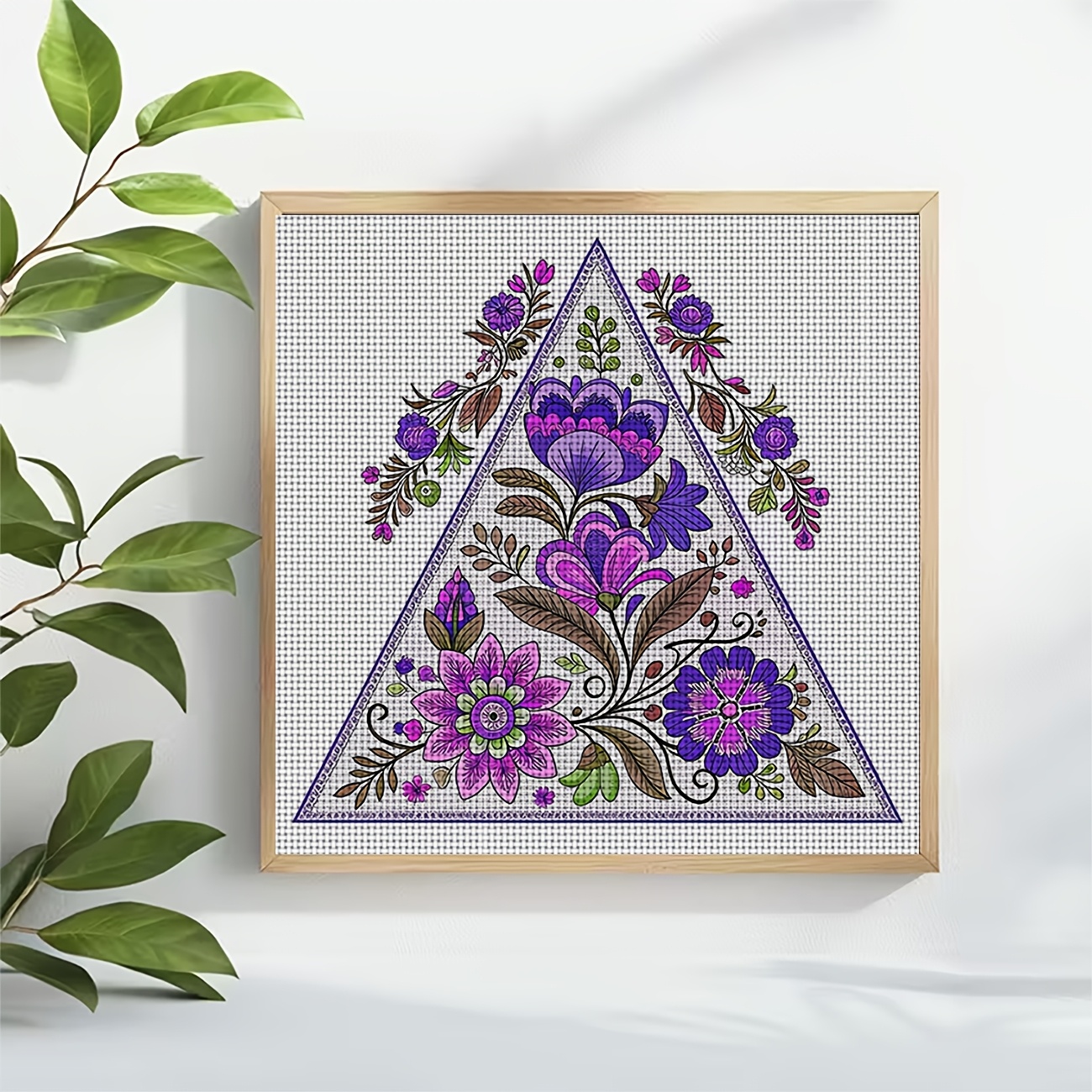 Cross Stitch Printed Kit, Triangular Purple Flower Decorative Pattern
