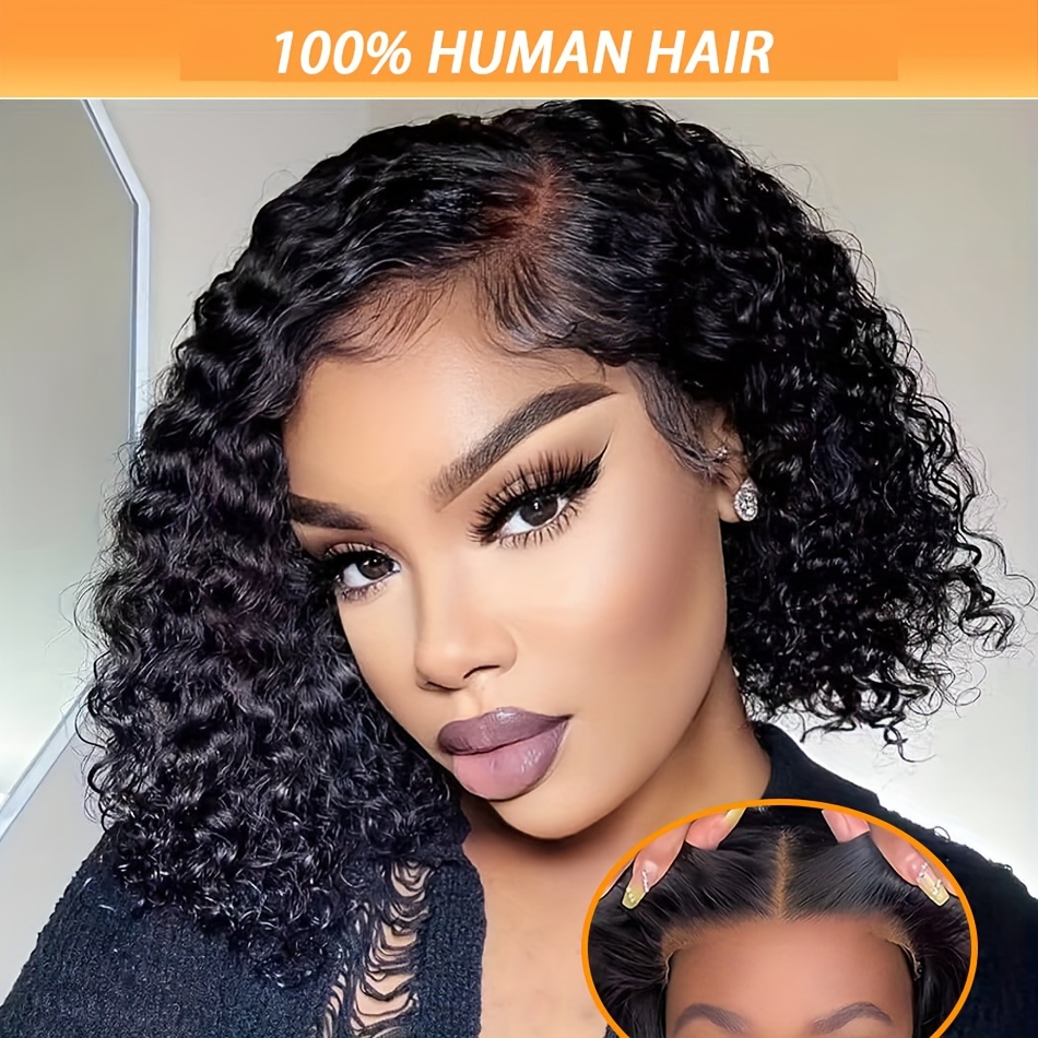  glueless deep wave bob wig 13x4 lace frontal human hair curly water wave style for women details 3