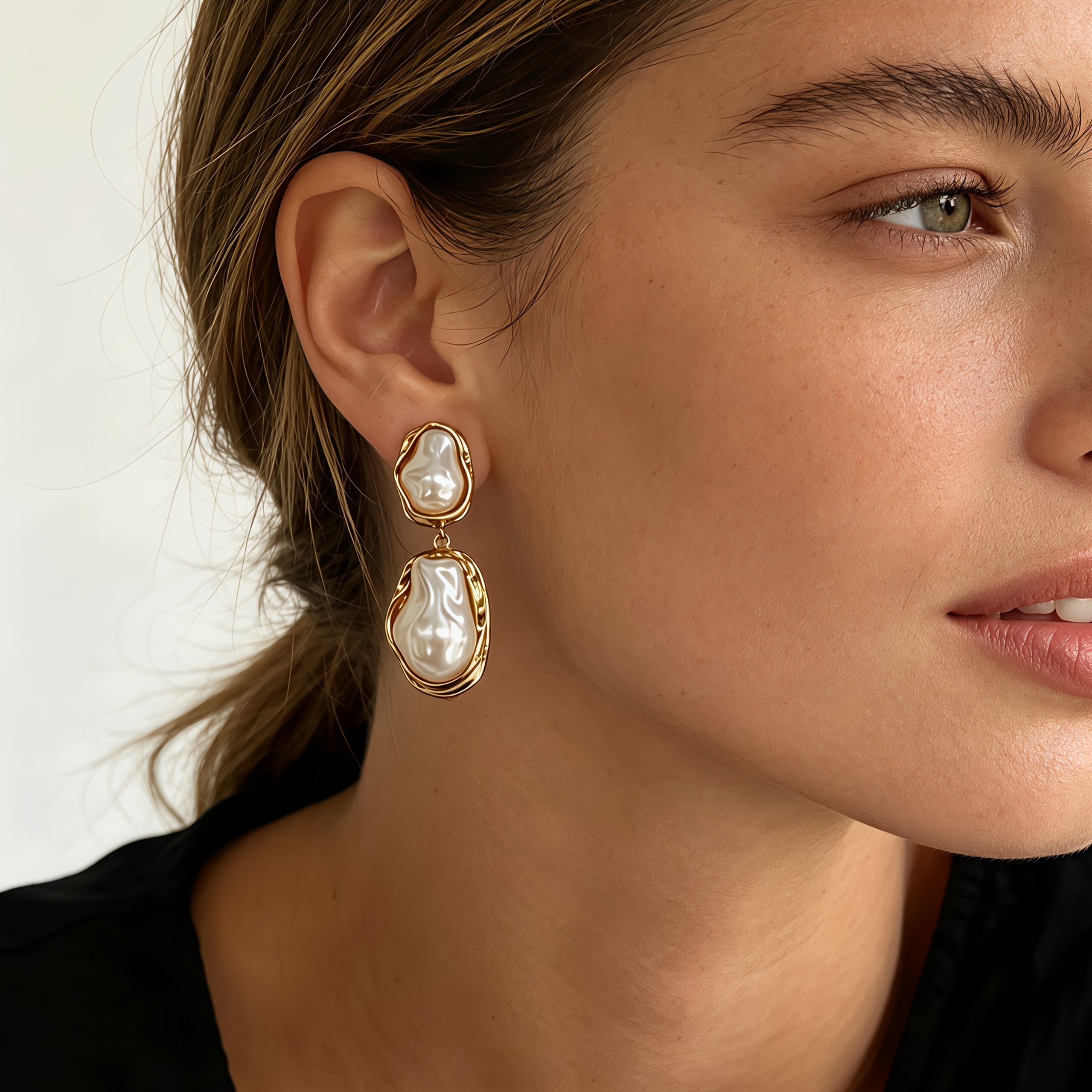 TEMU Une paire de boucles d'oreilles pendantes pour femme, élégantes et stylées, de style baroque, avec épissure de tailles mélangées, présentant un