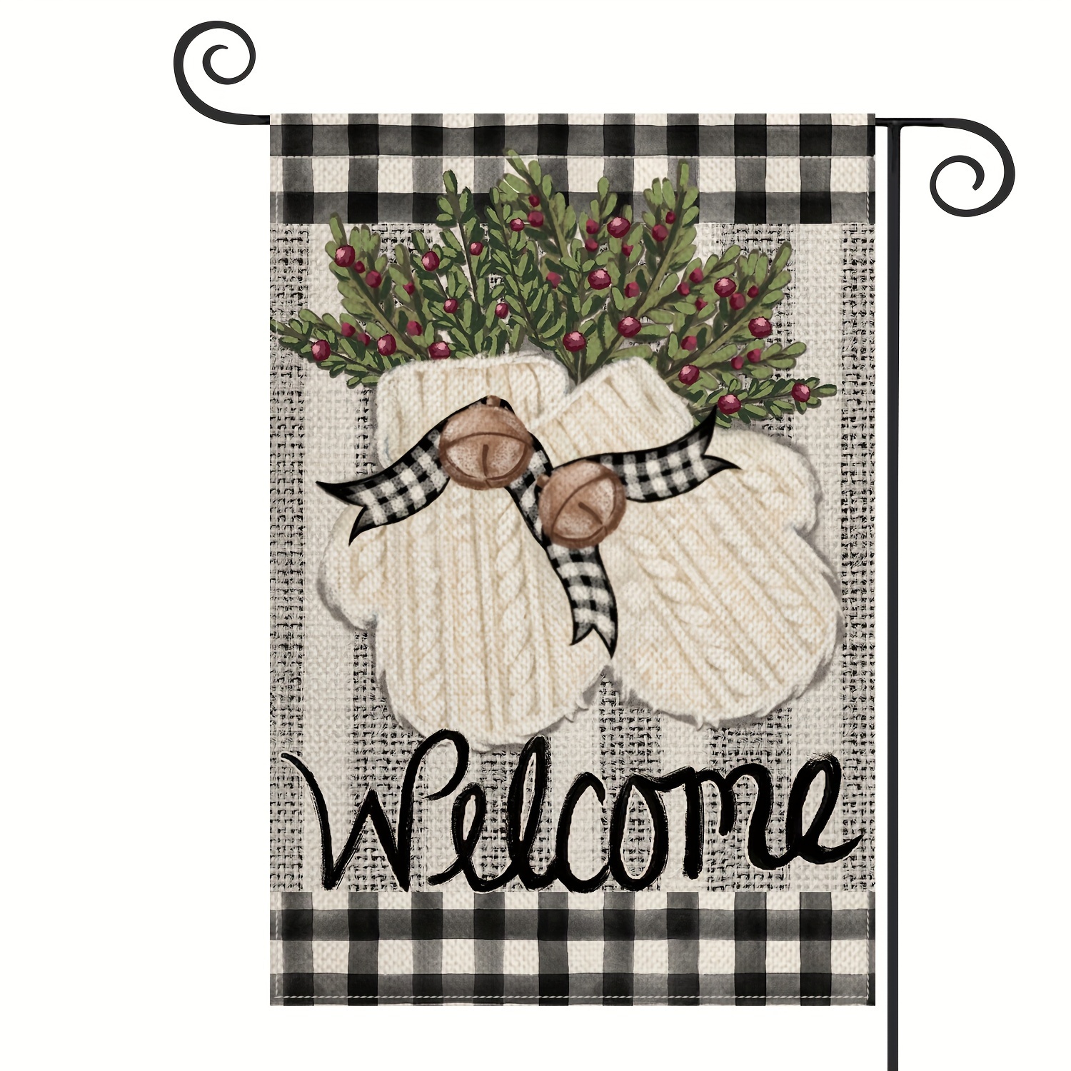 

1pc, Sm:e Gloves Holly Garden Flag 12x18 Inch Double Sided, Buffalo Plaid Rustic Seasonal Yard Outdoor Decorative Flag