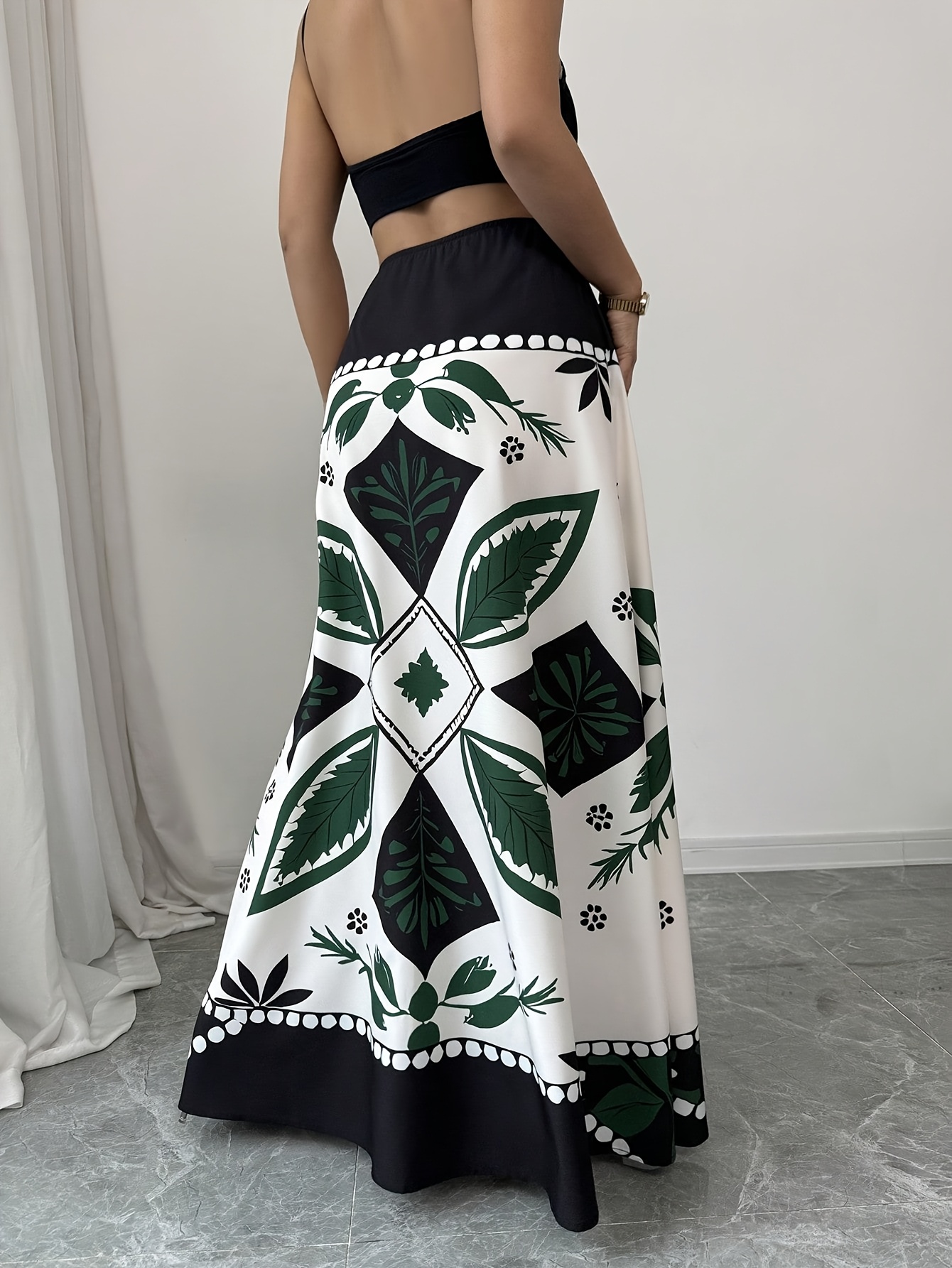 elegant geometric floral print maxi skirt zipper detail Temu
