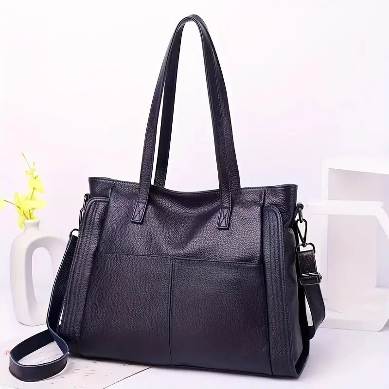 solid color tote bag for women large capacity fashionable shoulder bag with adjustable strap single shoulder crossbody zippered handbag Product details 3
