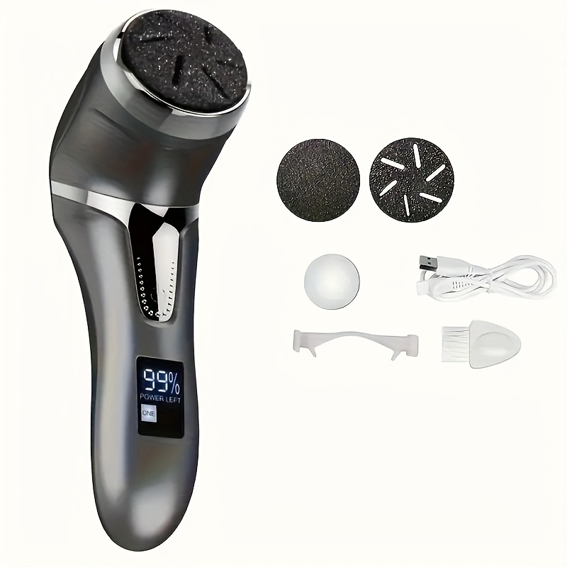 TEMU Rechargeable Electric Callus Remover With Built-in Dander Vacuum Cleaner - Professional Foot Care Kit, With Lcd Display, 2 , Multiple Heads For Dead Skin Removal, Plastic