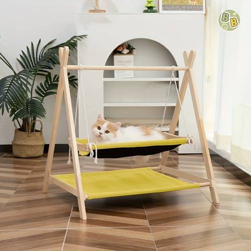1pc double layer cat hammock bed solid wood construction multi cat capacity pre assembled pet lounger cat window hammock