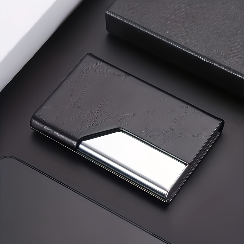 TEMU Business Card Holder, Professional Faux Leather And Stainless Steel Multi-card Case, Wallet For Business Cards, Credit Cards, And Id Cards