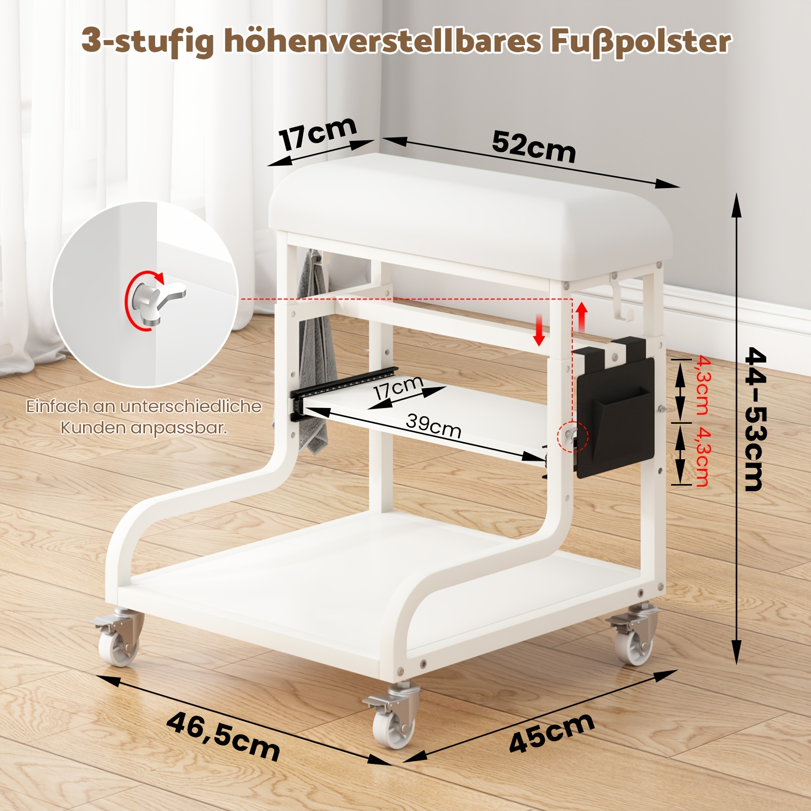 Image of Pedicure Stool With Three- Adjustment, Pedicure Chair With Foot Bath Trolley And Casters, Pedicure Footrest With Storage Space, Mobile Foot Care Trolley Suitable For Nail And Beauty Salons.