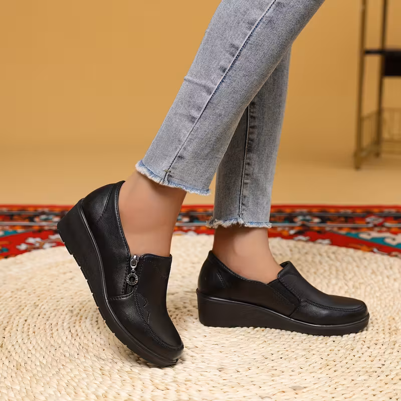 womens side zipper embroidered detail elegant loafers comfortable round toe work shoes lightweight pu sole for wear casual and professional cover flats lightweight upper with embroidered design women shoes Product details 3