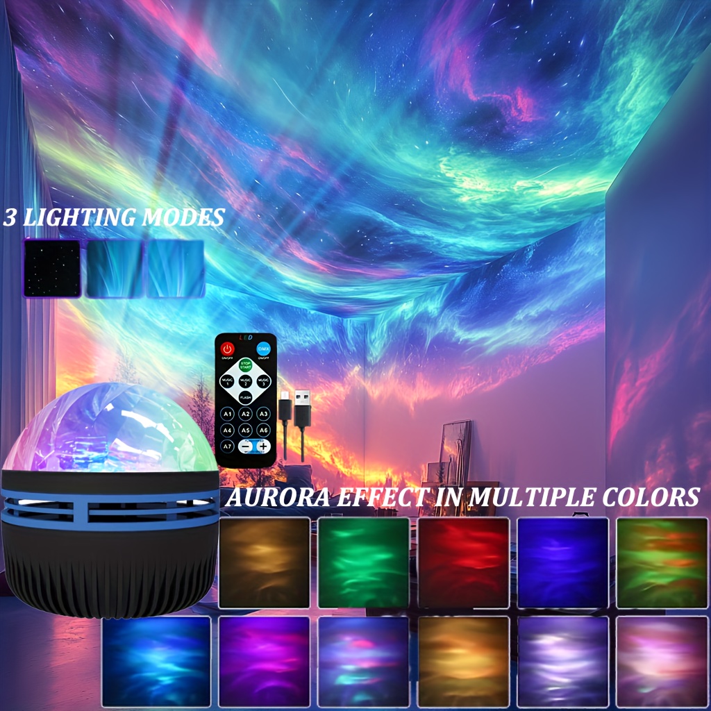 Aurora Borealis Northern Lights Projector - Usb-Powered LED Night Light with Remote Control, Dimmable & Color-Changing - Perfect for Game Room, Bedroom, Living Room Decor - Great Valentine'S Day Gift