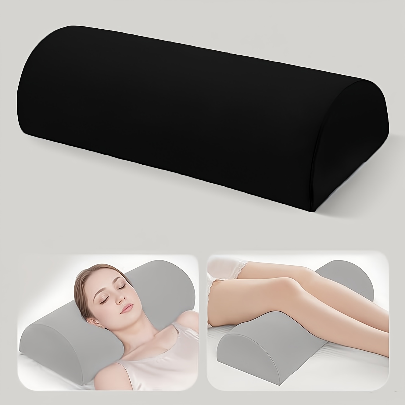 Image of 1pc Half Moon Pillow, Leg, Knee, Back Of Neck, And Lumbar Support Pillow, Suitable For Back Or Side Sleepers, Semi-rolled Round Pillow, For Ankles And Feet, Head, Neck, Spine, And Hips