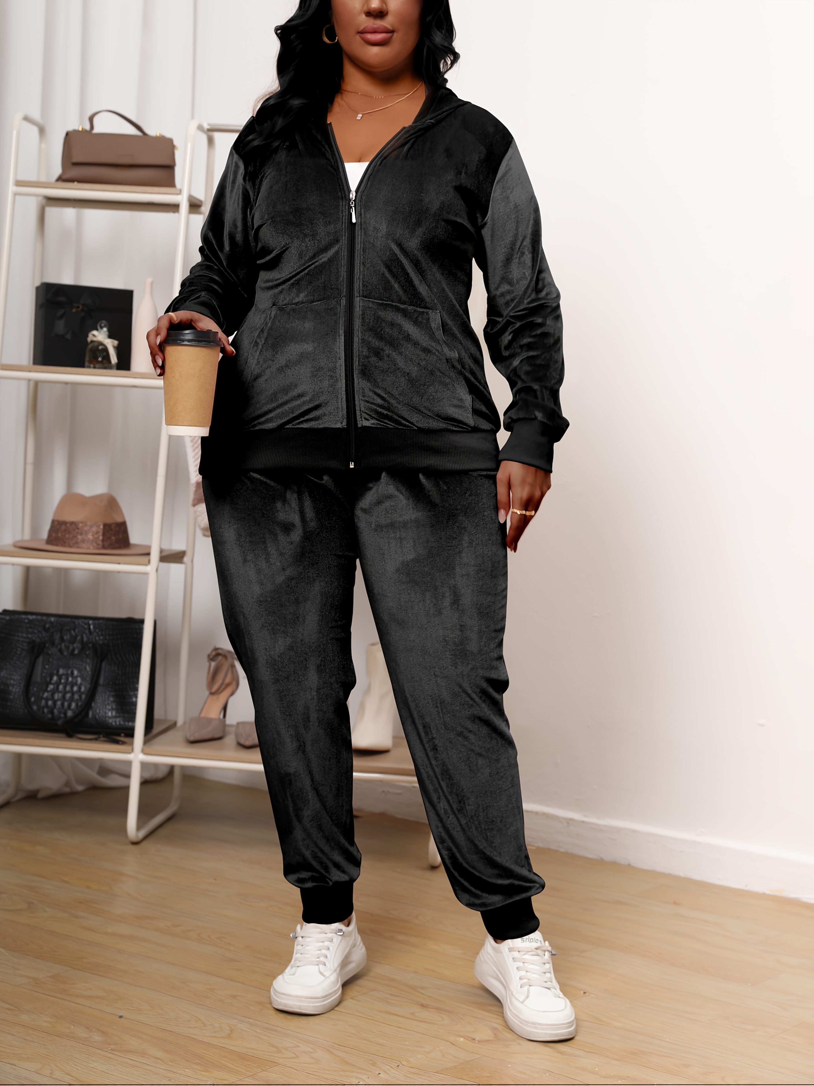 plus size two piece outfits velour sweatsuits sets long - Temu