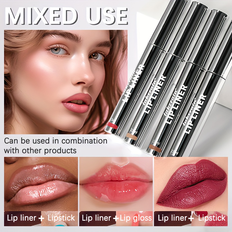 4-Color Matte Lip Liner, Long-lasting Color, Smudge-proof Lip Tattoo, Waterproof and Sweatproof, Moisturizing Nourishment, Fade-resistant, Cup-friendly, Suitable for All Light Beige Tones, Can be Combined with Lipstick or Lip Gloss, Creates Various Lip Looks, Mother's Day Gift