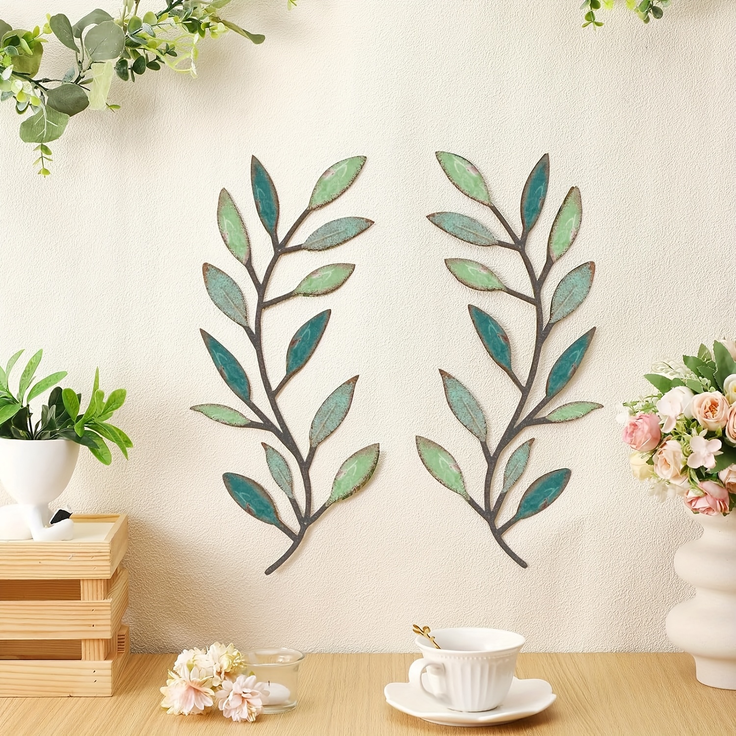 TEMU 2-pack Of Colored Metal Leaf Wall Decorations, Metal Leaf Wall Decorations With Screws, Wall Art Metal Craft Decoration. Suitable For Indoor